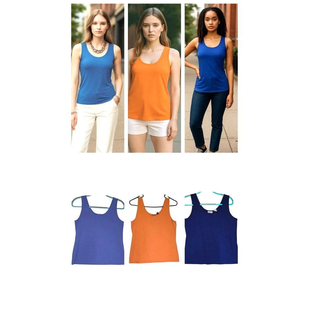 Chico's Tank Top Women's 1 Size Med 3 Pack Scoop Neck Microfiber Knit Tee - Picture 1 of 16